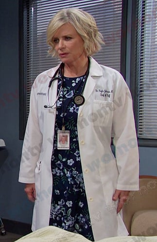 Kayla’s navy floral dress on Days of our Lives