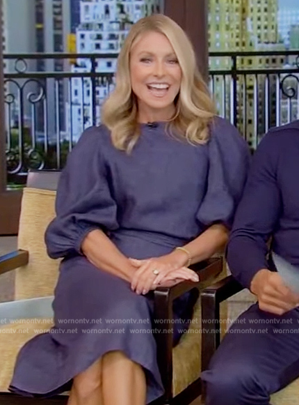 Kelly’s blue balloon sleeve dress on Live with Kelly and Ryan