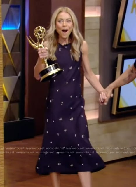 Kelly’s navy floral print dress on Live with Kelly and Mark