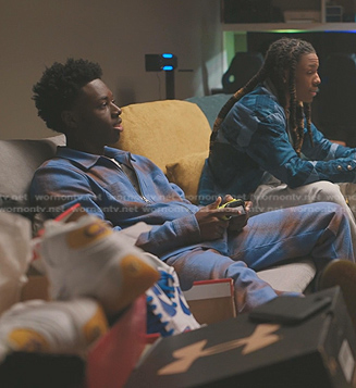 Kevin’s blue plaid jacket and pants on The Chi