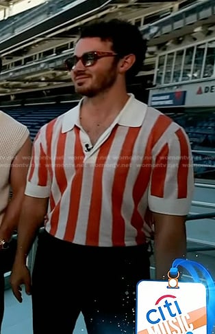 Kevin Jonas’s orange striped polo shirt on Today