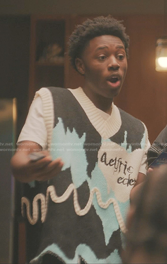 Kevin’s Aelfric Eden print vest on The Chi