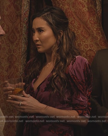 Kimber’s pink floral velvet dress on Only Murders in the Building