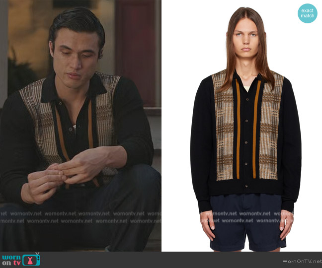 King & Tuckfield Black Jacquard Cardigan worn by (Charles Melton) on Riverdale