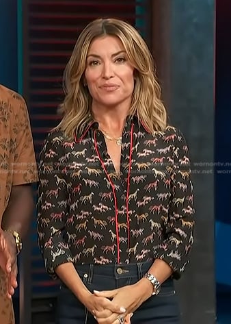 Kit’s black horse print shirt on Access Hollywood