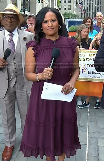 Kristen’s purple swiss dot ruffle dress on Today