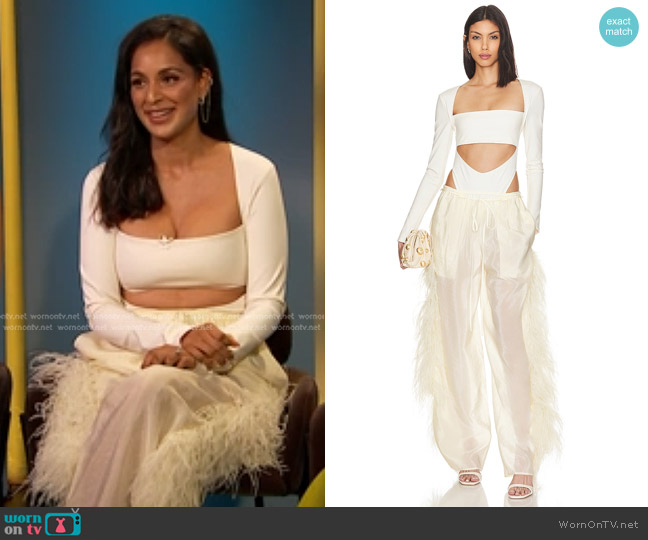 Lapointe Stretch Scuba Long Sleeve Bandeau Bodysuit worn by Jessel Taank on E! News