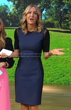 Lara’s navy mesh inset sheath dress on Good Morning America