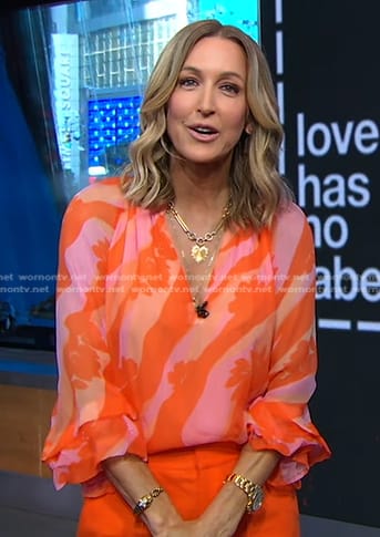 Lara’s pink and orange printed blouse on Good Morning America