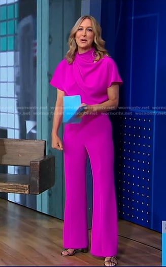 Lara’s fuchsia pink jumpsuit and studded sandals on Good Morning America