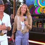 Lara’s blue satin cargo pants on Good Morning America