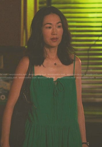 Laurel’s green tie front midi dress on The Summer I Turned Pretty