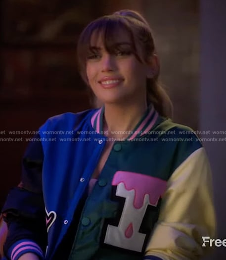 Lauryn’s icecream colorblock bomber jacket on Grown-ish
