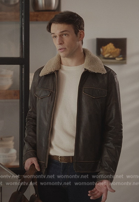 Giuseppe’s leather shearling trim jacket on And Just Like That