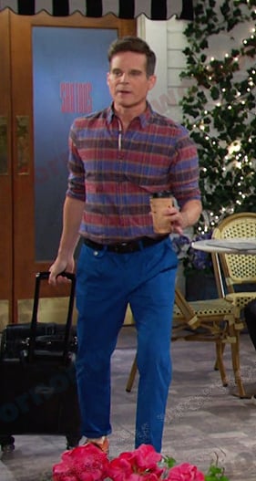 Leo’s plaid shirt and blue pants on Days of our Lives