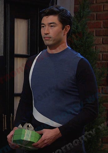 Li’s blue colorblock sweater on Days of our Lives