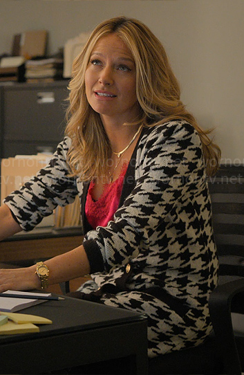 Lorna’s houndstooth cardigan and pink lace trim cami on The Lincoln Lawyer