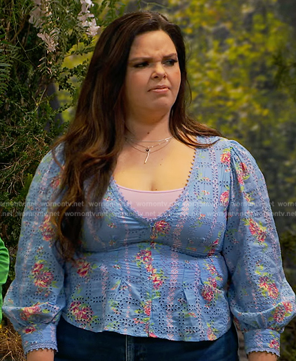 Lou’s blue floral eyelet top on Bunkd