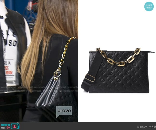 Louis Vuitton Lambskin Embossed Monogram Coussin MM Black worn by Emily Simpson on The Real Housewives of Orange County