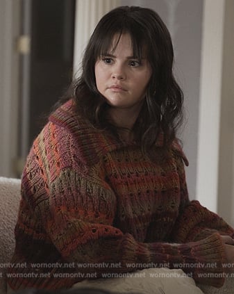 Mabel’s red stripe pointelle sweater on Only Murders in the Building