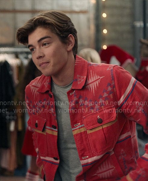 Mack’s red printed jacket on High School Musical The Musical The Series