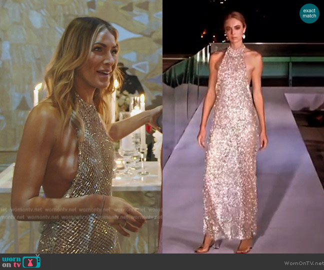 Made by Ila Metallic Halter Dress worn by Erin Lichy on The Real Housewives of New York City