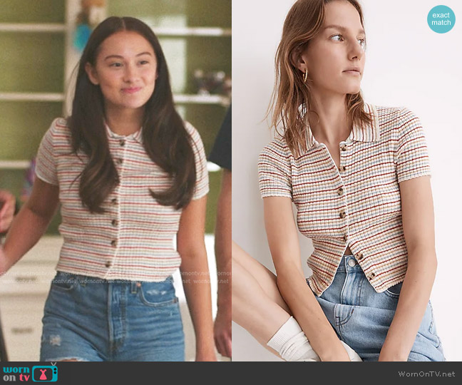 Madewell Barbrook Button-Front Sweater Polo in Stripe worn by Belly Conklin (Lola Tung) on The Summer I Turned Pretty