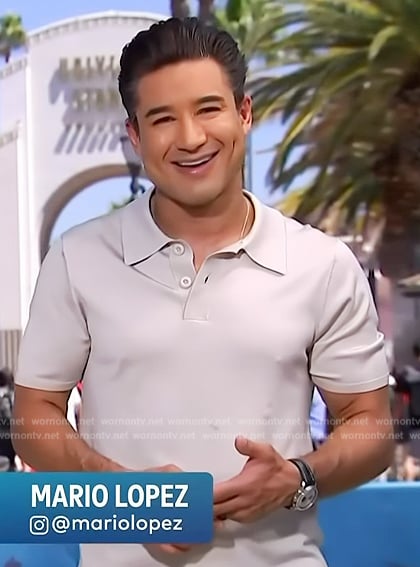 Mario’s light grey polo shirt on Access Hollywood