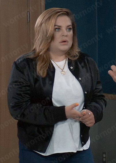 Maxie’s black satin bomber jacket on General Hospital