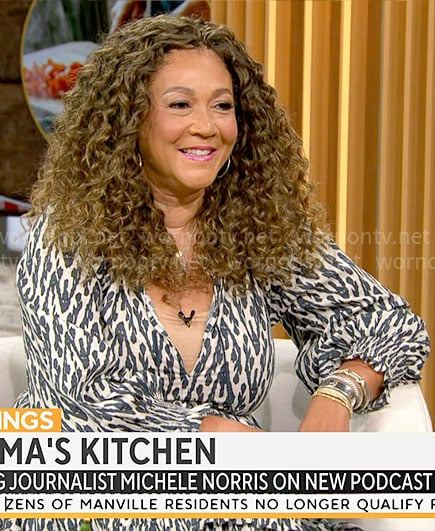 Michele Norris’ blue printed dress on CBS Mornings
