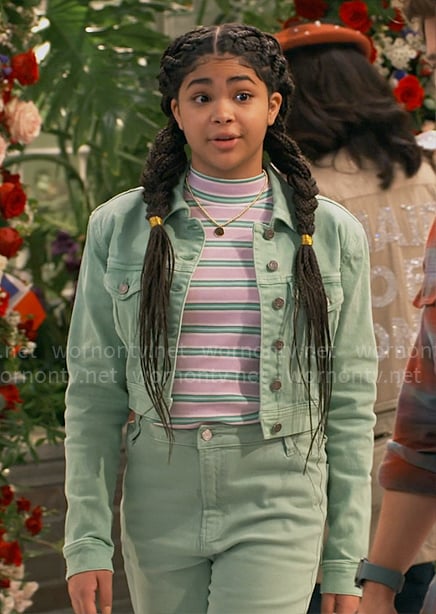 Millicent’s green jeans and jacket with striped top on iCarly