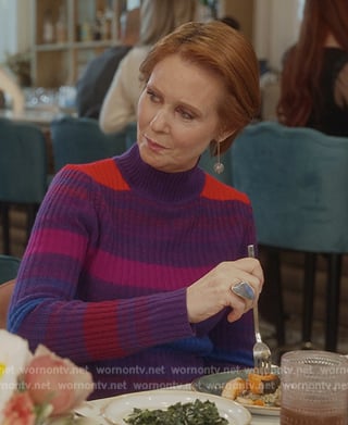 Miranda’s purple stripe ribbed sweater on And Just Like That