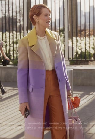 Miranda’s ombre striped coat on And Just Like That