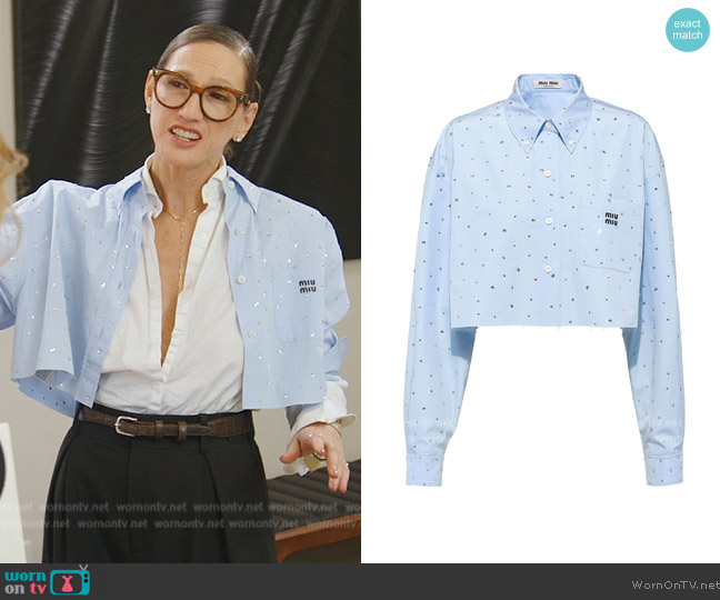 Miu Miu Embellished cropped poplin shirt worn by Jenna Lyons on The Real Housewives of New York City