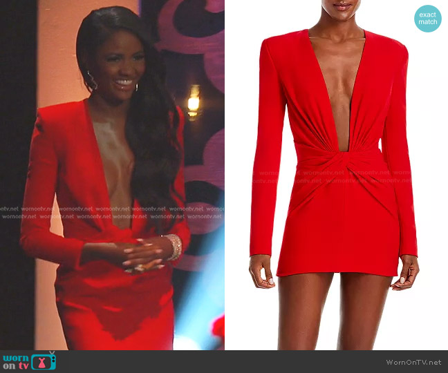 Monot Twist Front Deep V Neck Mini Dress worn by Charity Lawson on The Bachelorette