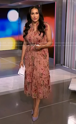 Morgan’s pink floral tie neck midi dress on NBC News Daily