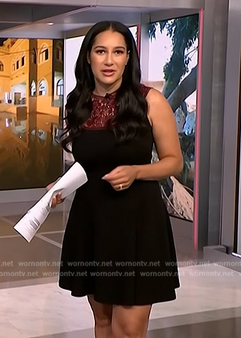Morgan’s black dress with burgundy lace panel on NBC News Daily