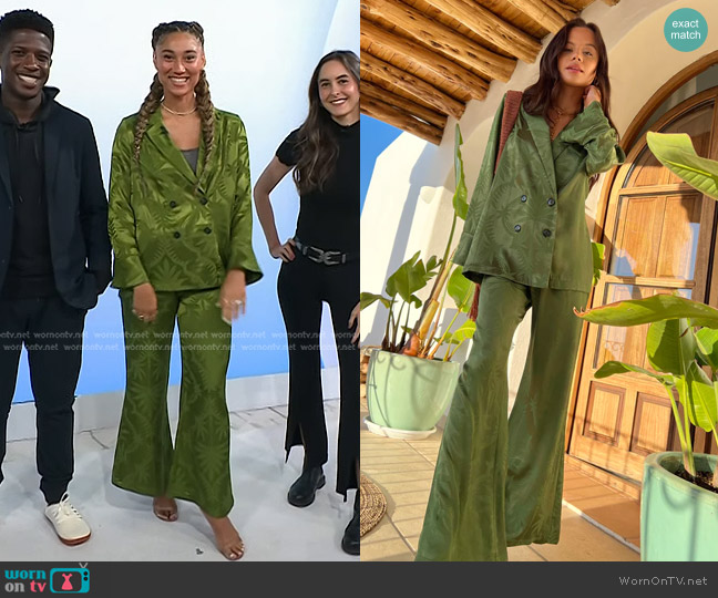 Never Fully Dressed Khaki Palm Jacquard Blazer worn by Ally Love on Today