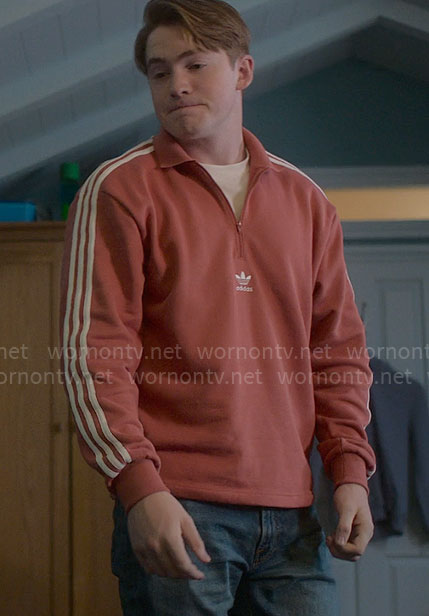 Nick’s coral half zip Adidas pullover on Riverdale