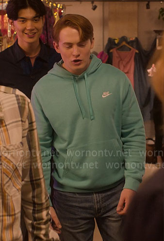 Nick’s turquoise Nike hoodie on Heartstopper