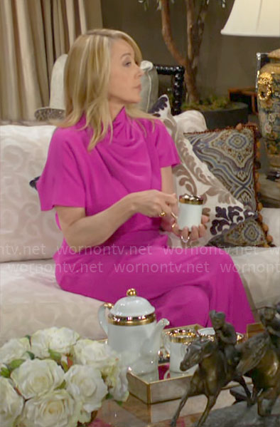 Nikki’s pink draped neck jumpsuit on The Young and the Restless