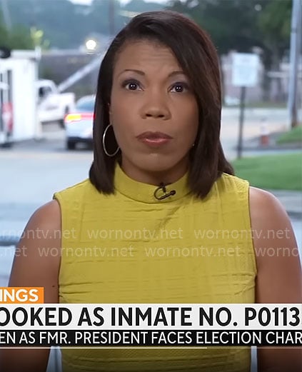 Nikole Killion’s yellow textured dress on CBS Mornings