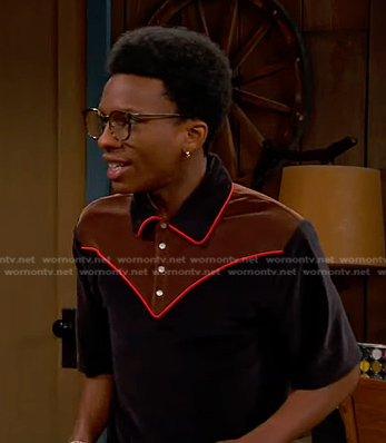 Noah’s black and brown colorblock polo shirt on Bunkd