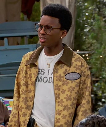 Noah’s khaki floral print jacket and pants on Bunkd
