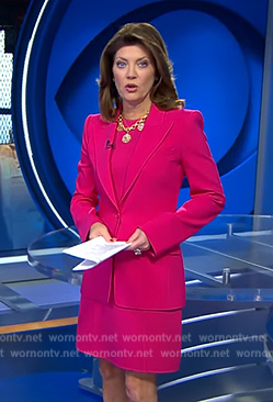 Norah’s pink peak lapel blazer on CBS Evening News