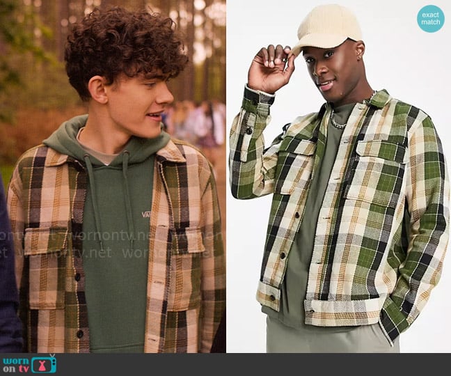 Only & Sons Check Overshirt In Black & Green worn by Charlie Spring (Joe Locke) on Heartstopper