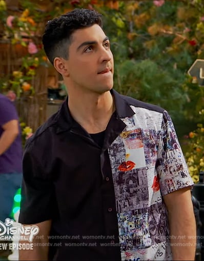 Parker’s colorblock newspaper graphic shirt on Bunkd