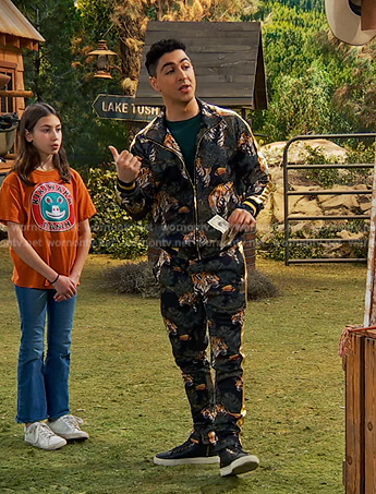 Parker’s tiger floral print bomber jacket and pants on Bunkd