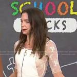 Rachel Krupa’s white mesh top and overalls on Today