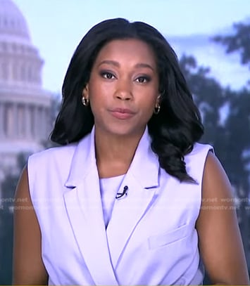 Rachel’s lilac belted vest and pants on Good Morning America